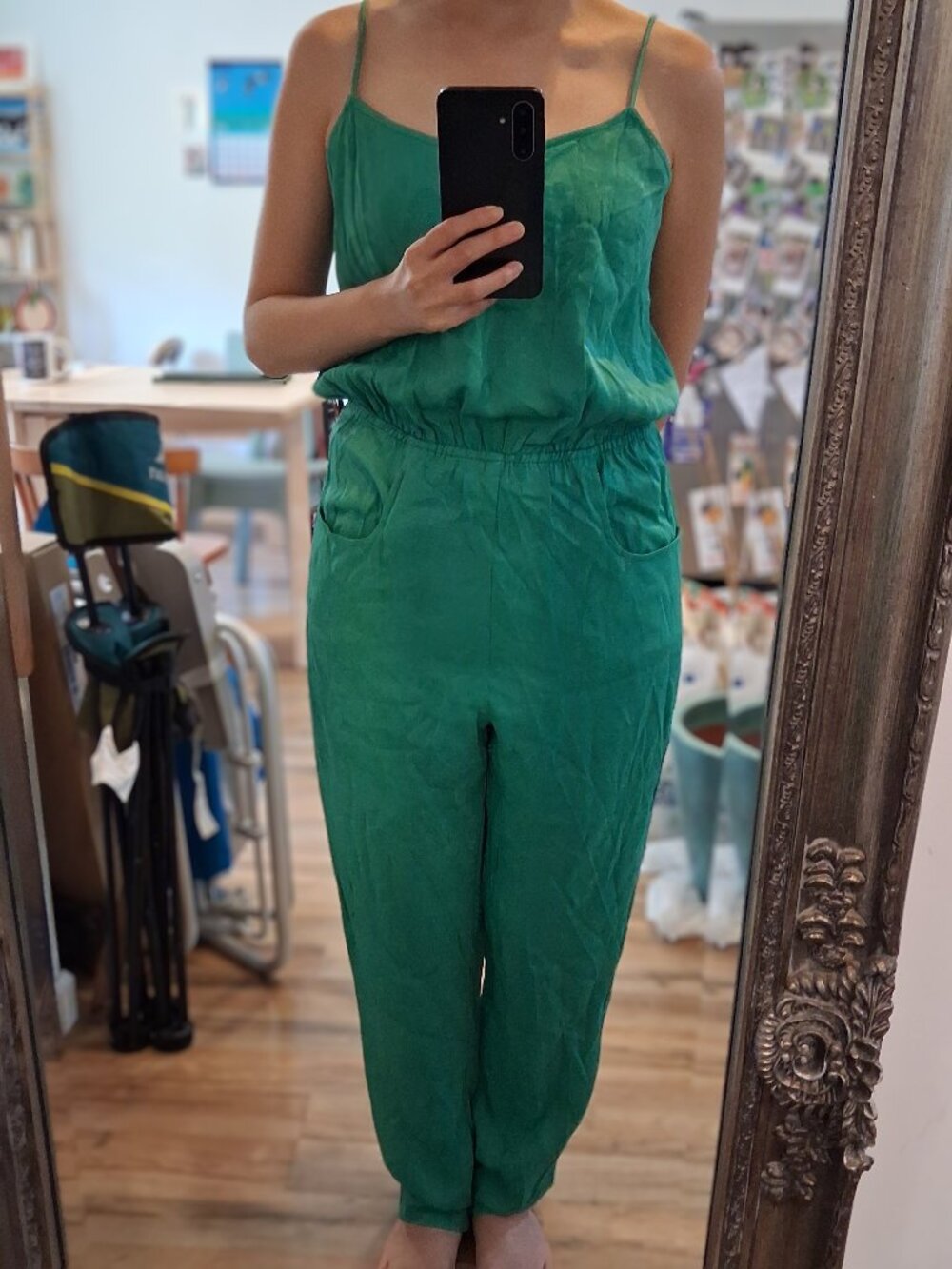 Topshop 100% Silk Jumpsuit Green US 6